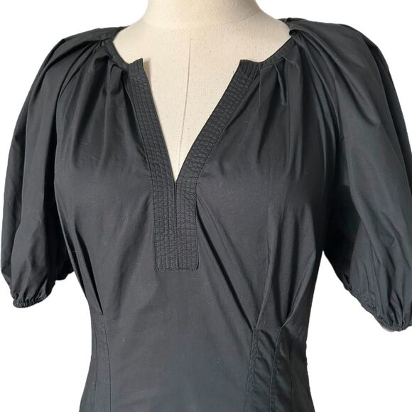 Ulla Johnson Carina Puff Sleeve Midi Dress in Black 100% Cotton Size 8 - Picture 3 of 6